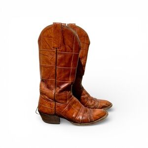 Women’s Larry Mahan Quilted Patchwork Leather Almond Toe Western Boots Size 6.5